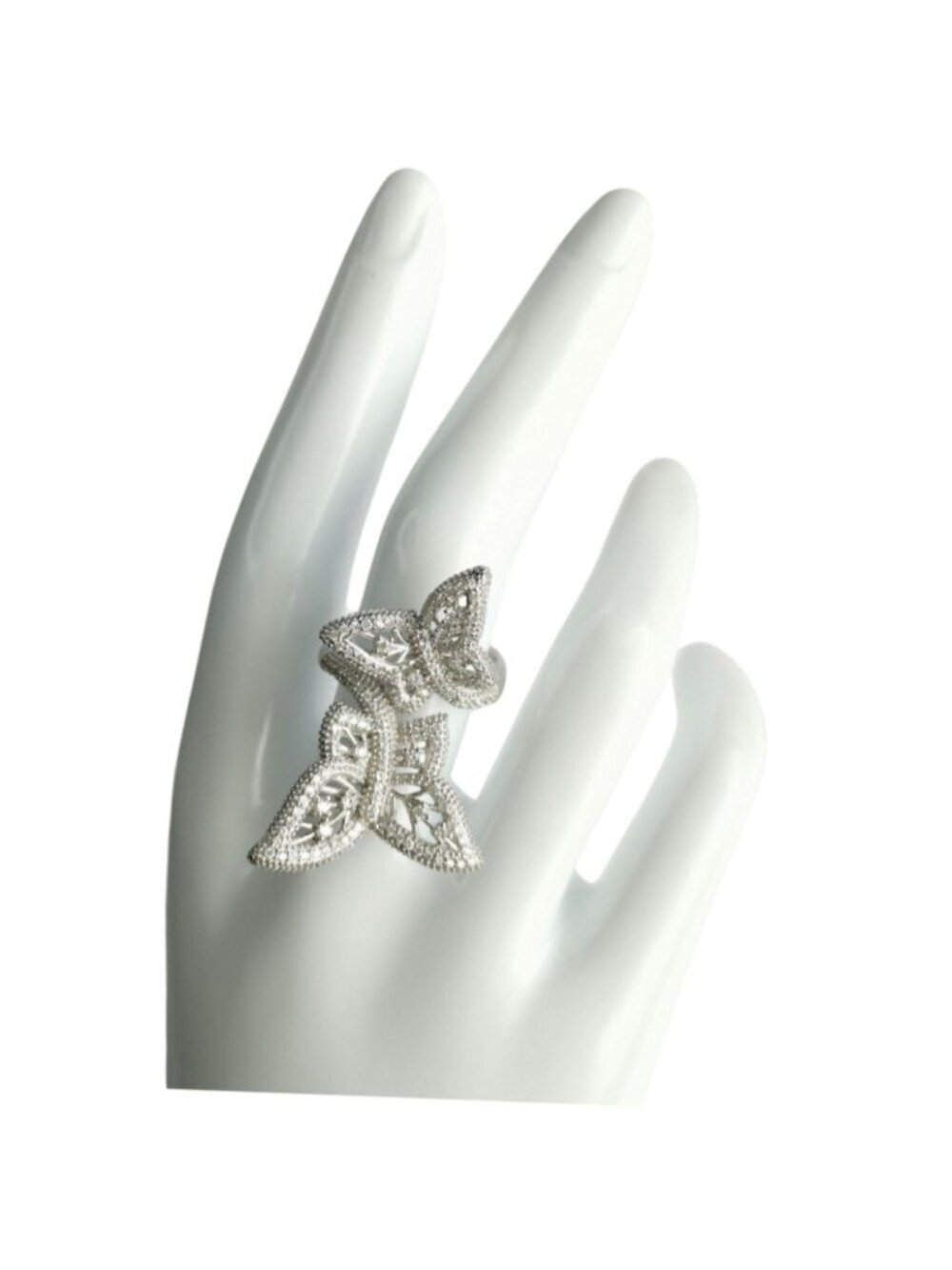 CZ Filigree Cocktail Ring Butterfly Design Sterling Silver size 9 🆕